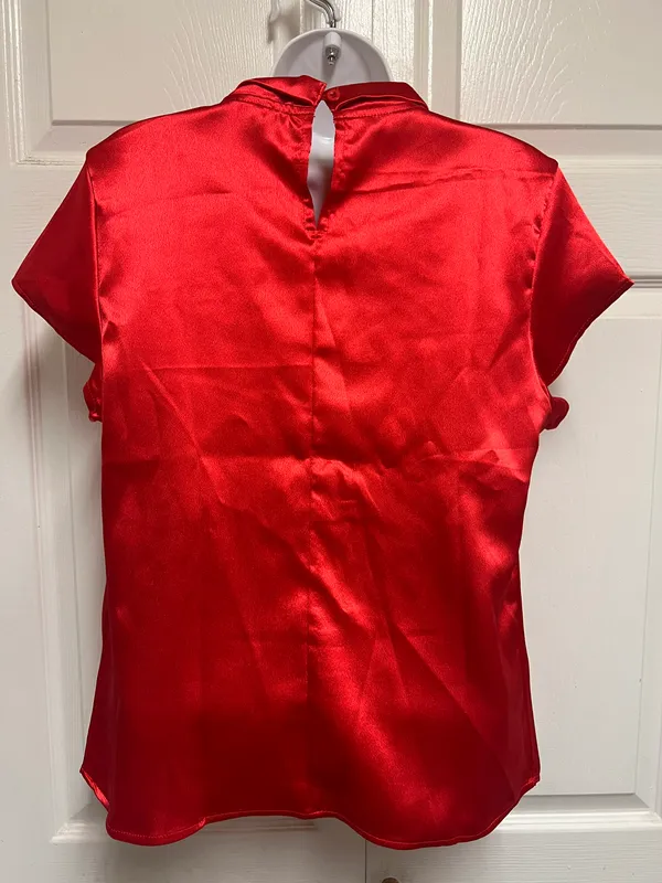 SheIn VCAY Red Twist Front Keyhole Back Satin Blouse - Image 8