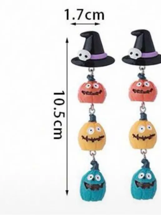🎃🎃🎃BOGOHO🎃🎃🎃Halloween Witch Hat Pumpkin Dangle Earrings - Black,Orange,Yellow - Image 2