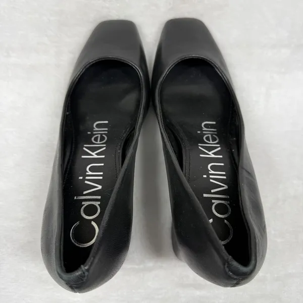 Calvin Klein Kcalanta2 Black Leather Square Toe Block Heel Pumps Women's Size 6M - Image 7