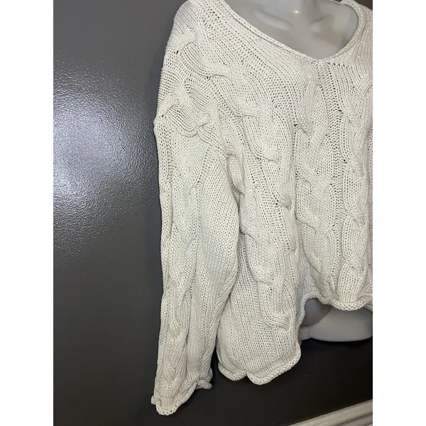 Zara Sweater Womens Small White Cable Knit V Neck Oversized Chunky Pullover - Image 3