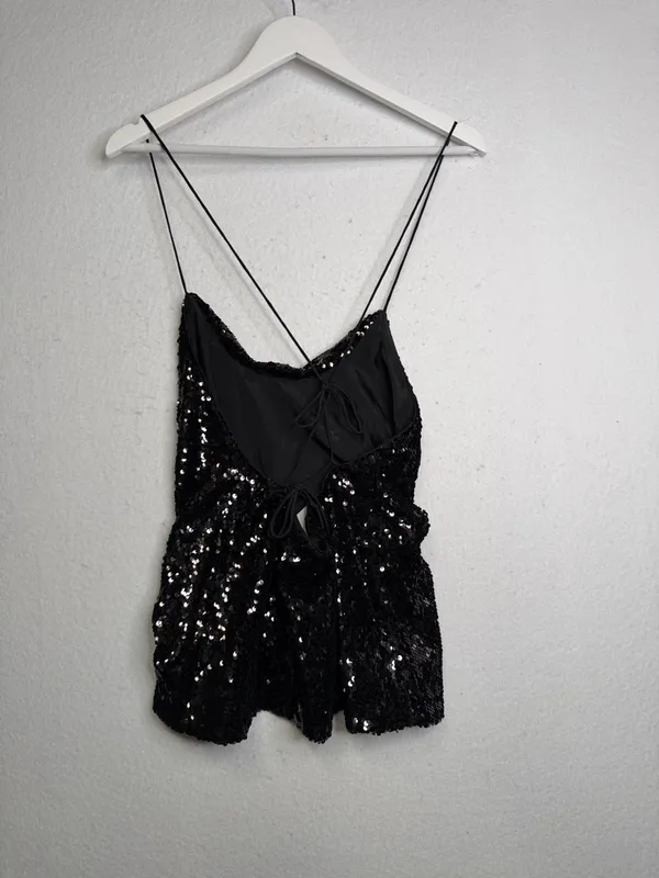 NWT ASOS Cross Back Black Sequin Strappy Cami | US 4 - Image 3