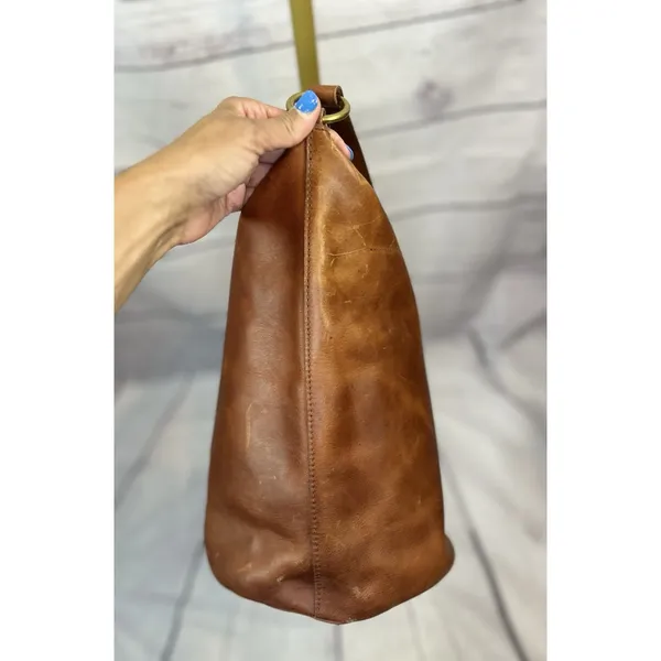 Madewell Leather Zip Top Bucket Tote Bag Brown Shoulder Bag - Image 3