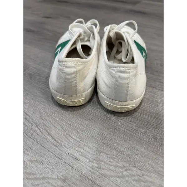 CLEAR Canvas Low Top Sneakers White Green Women's Size 8 Casual Lace Up Shoes - Image 2