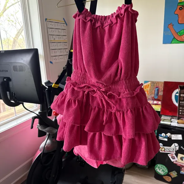 Day Moon Ruffle Corduroy strapless romper Pink - Image 2