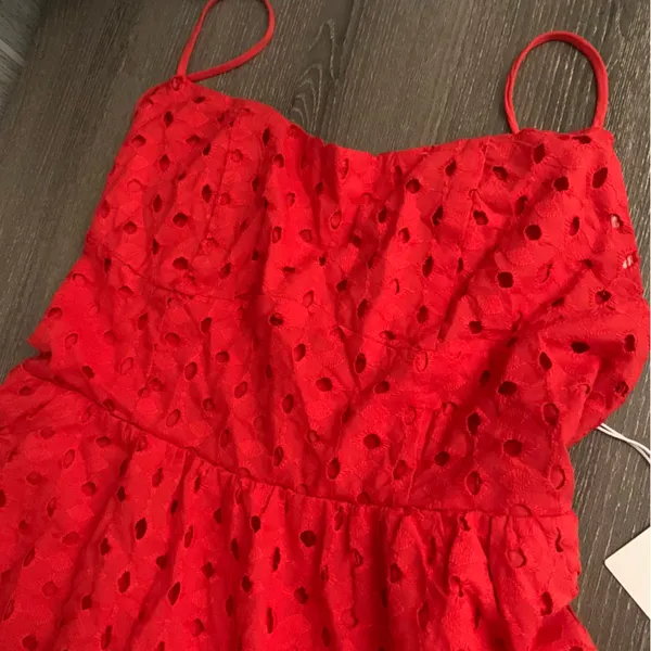 Show Me Your Mumu Out Of Town Mini Dress S Red Eyelet - Image 8