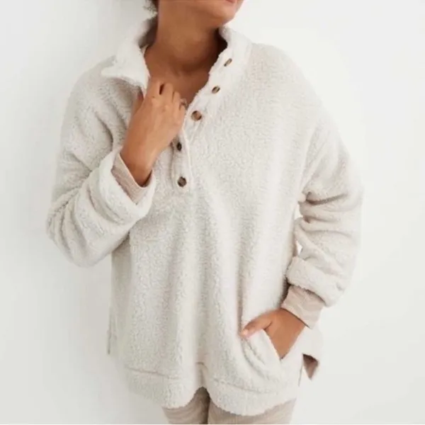 Aerie Sherpa half button sweater with pockets women's size large oversized fit - Image 3