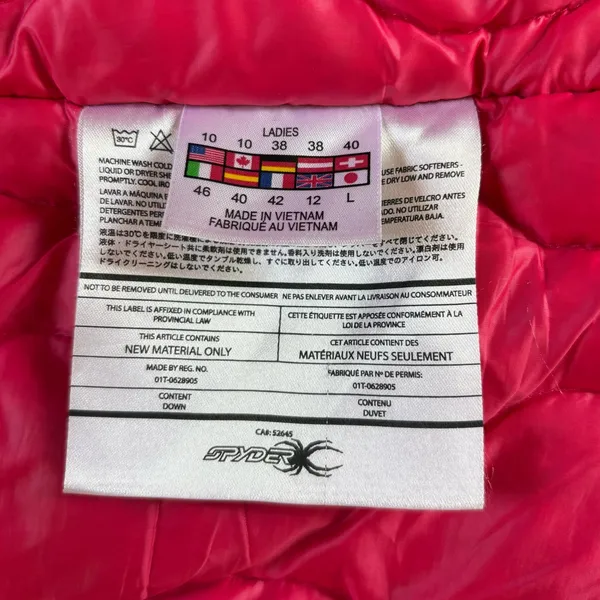 Spyder Duck Down Winter Jacket Black Shell Pink Interior Womens Size 10 Medium - Image 14