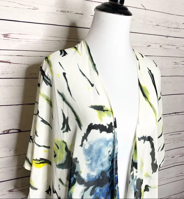 Multicolor Bohemian Abstract Floral Kimono Shawl Cover-Up Blouse Top One Size - Image 6