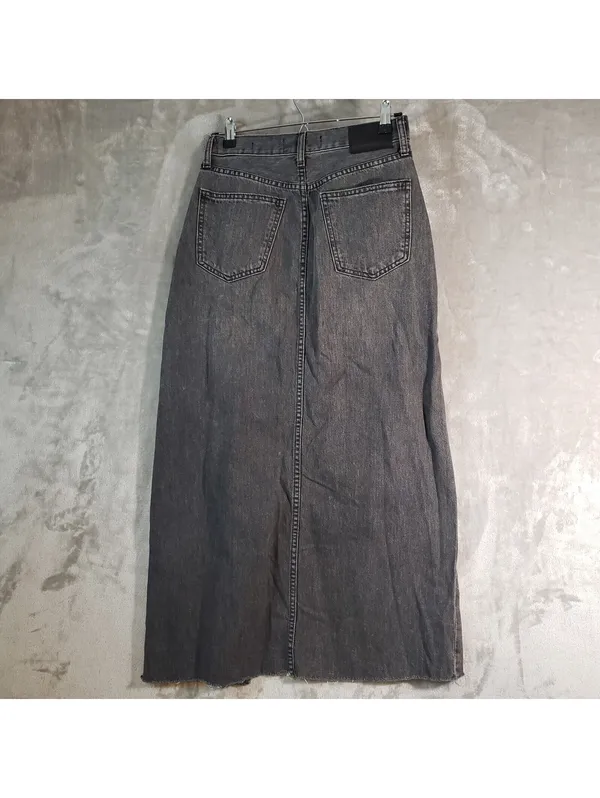 Denim Forum 90s Gray Denim Maxi Skirt Pockets Slit Zip Closure Women Size 26 - Image 2