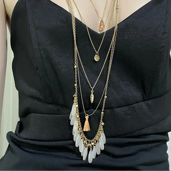 Gold-tone Multi Layered Tassel Beaded Long Necklace - Image 2