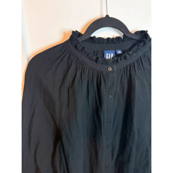 Gap Black Gauze Cotton Ruffle Neck Blouse - Image 6