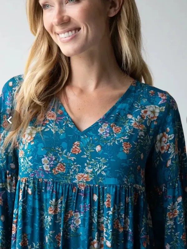 Natural Life Charlotte RayonTiered Midi Dress Teal Floral XS - Image 2