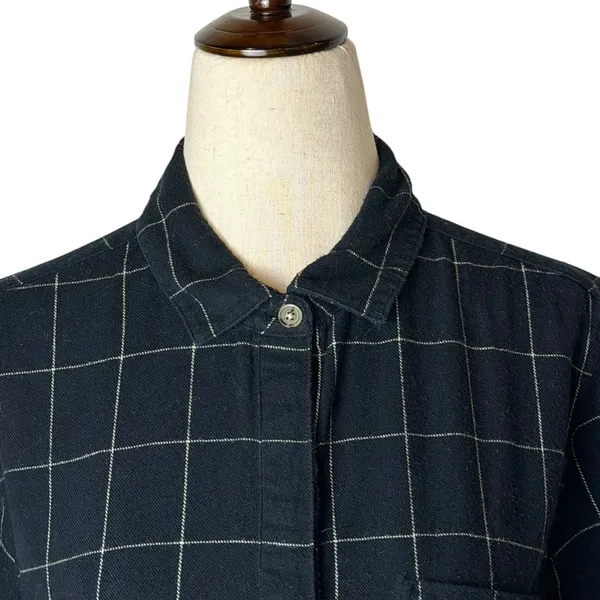 Marine Layer‎ Popover Blouse Womens Medium Black White Windowpane Organic Cotton - Image 3