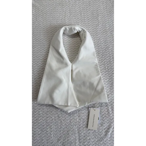 Commense White Draped Halter Top V-Neck Pointed Hem OA24061/T Small NEW - Image 2