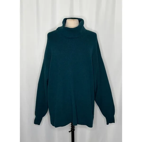 FREE PEOPLE Softly Structured Solid Teal Sweater Turtleneck Tunic Knit Medium - Image 2