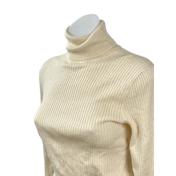 J.Crew Women's Cream Ribbed Knit Turtle Neck Long Sleeve Crop Sweater Top Sz S - Image 2