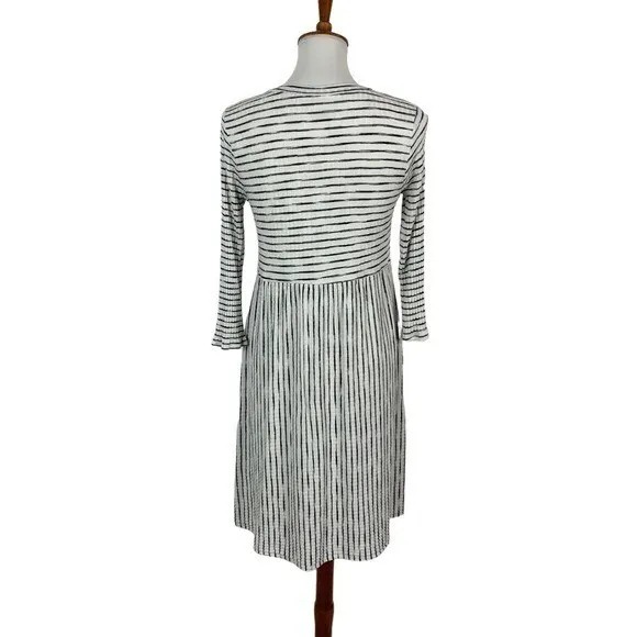 Sew In Love Dress XL Gray White Long Sleeve Boho Cottagecore Ribbed Stripe - Image 5