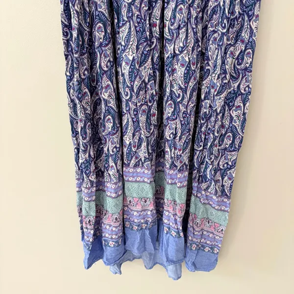 Few Moda Maxi Dress Small Blue Paisley Boho Tiered V-Neck Long Sleeve Drawstring - Image 7