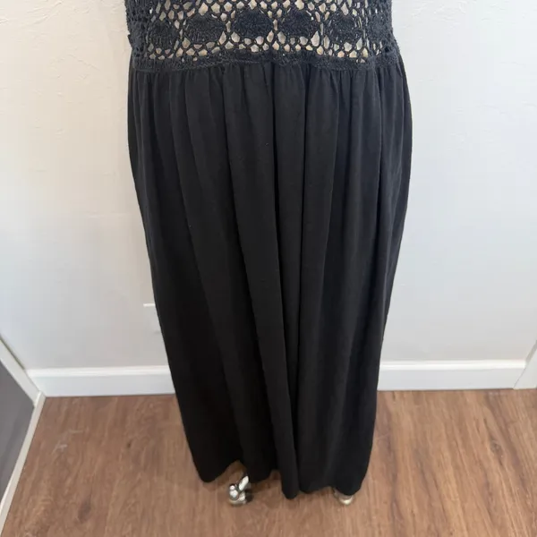 Aerie XL Maxi Dress Black Crochet Bodice Sleeveless Boho Summer Pocketed Resort - Image 6