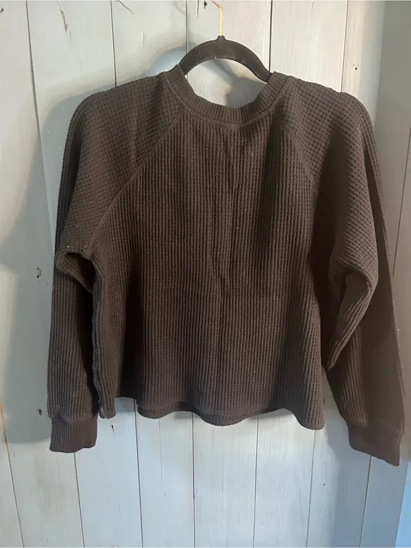 Old Navy Black Crewneck Long Sleeve Waffle Henley Tee | Size Medium - Image 8