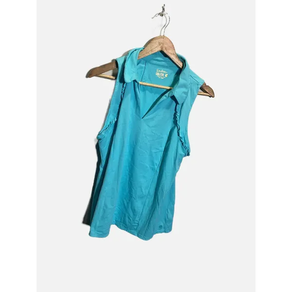 Lilly Pulitzer Luxletic Polo Women XL Blue Ruffle Sleeveless Golf Tennis Top - Image 2