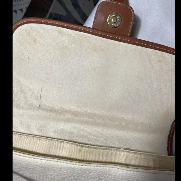 Vintage Style Ivory & Brown Faux Leather Crossbody Shoulder Bag Preowned - Image 7