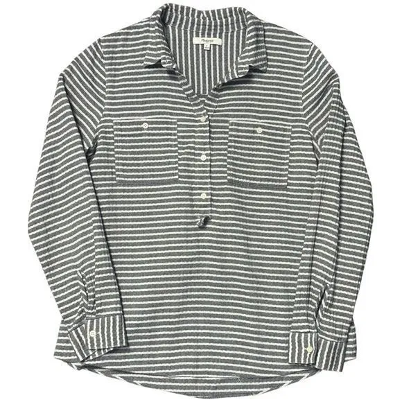 Madewell Stripe Lightweight Long Sleeve Button Up Coastal Comfort Travel S - Image 2