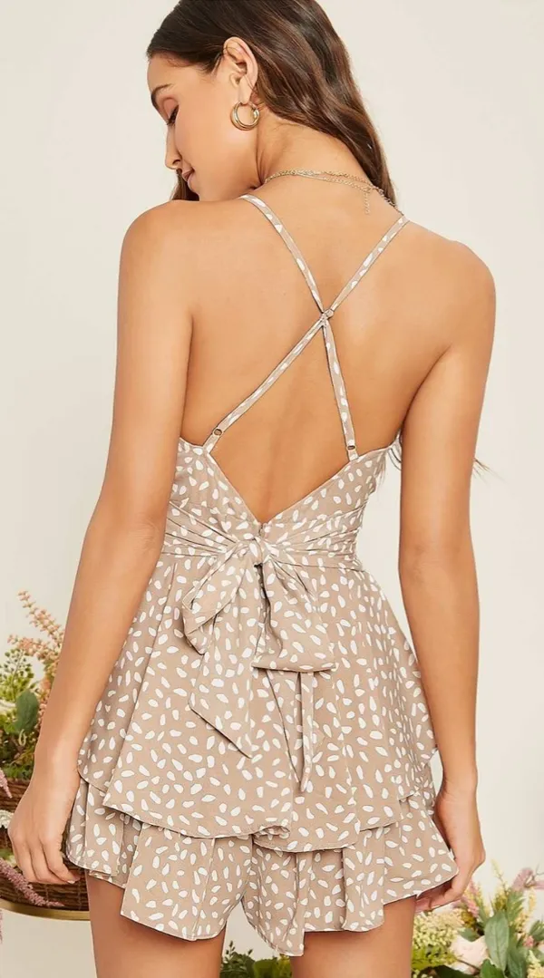 Brown and White Polka Dot Romper - Image 2