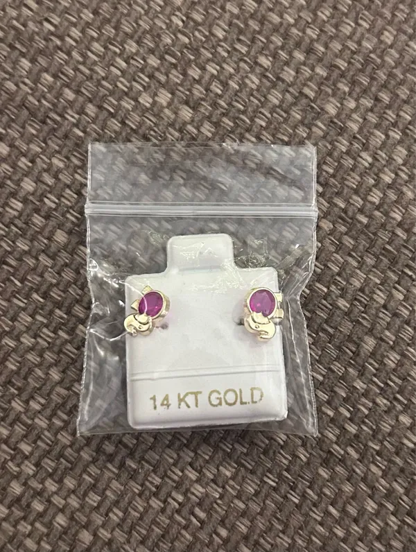 Real 14k gold earrings pink jewel elephants - Image 2