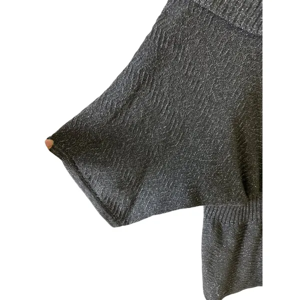 Gauge & Cable XL Gray Metallic Knit Sweater Tunic Cowl Neckline Wide Sleeves - Image 8