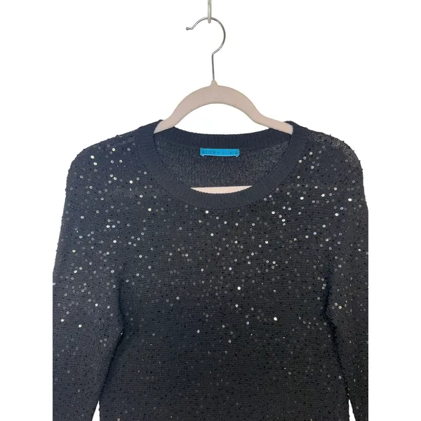 Alice + Olivia‎ Black Sequin Embellished Merino Wool Knit Sweater Party Small - Image 4