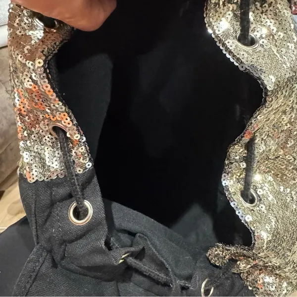 Victoria’s Secret PINK Gold Sequin Drawstring Backpack Large - Image 4