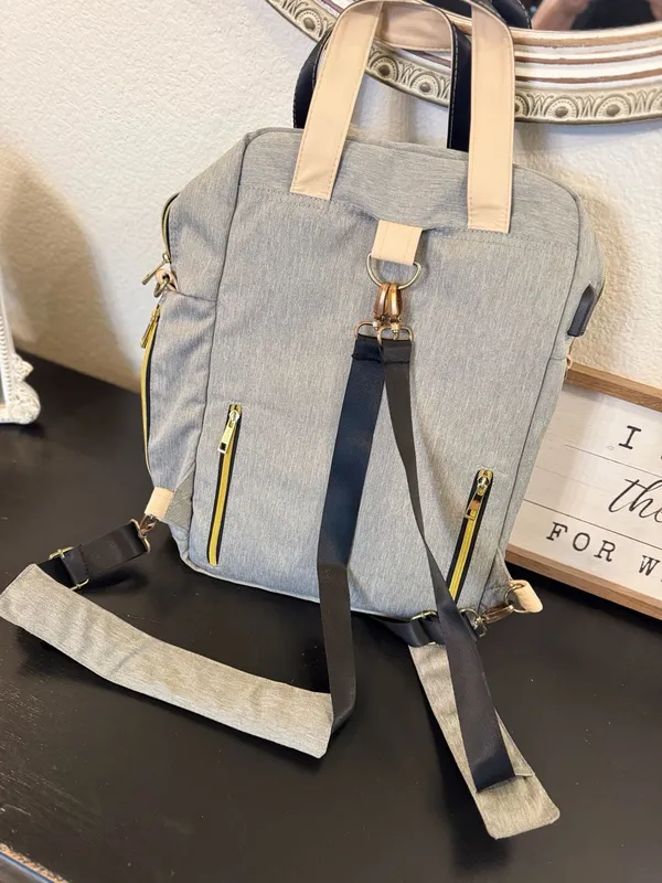 Slonser Large Diaper Bag Backpack with USB Charging Port Grey Striped Gray - Image 4