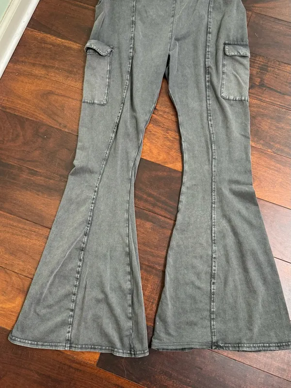 Out From Under Aria Cargo Flare Pants Washed Grey Medium Lounge Urban Outfitters - Image 12