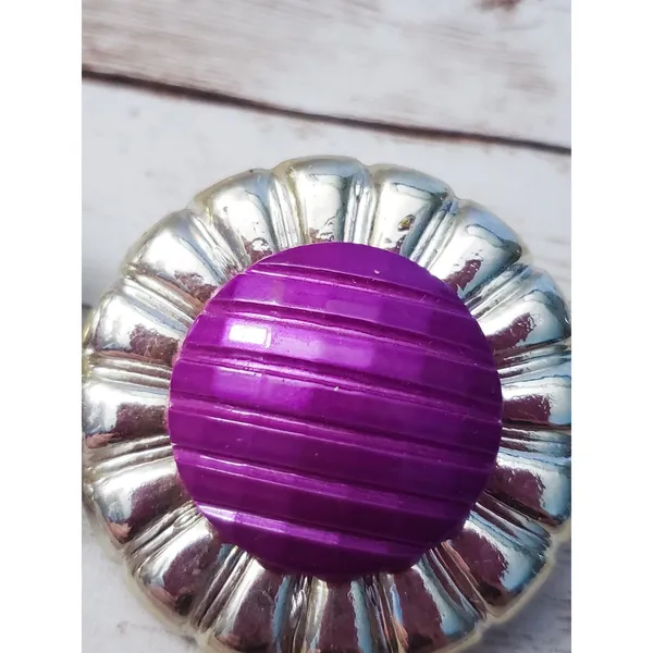Vintage Clip On Earrings - 1 & 5/8" Large Statement Earrings Purple - Image 3