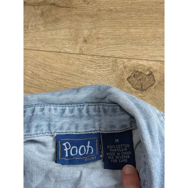 Winnie the Pooh Disney Store Vintage Embroidered Denim Shirt Sz M Hunny Pot - Image 3