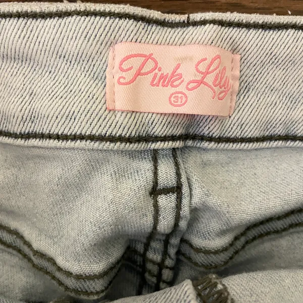 Raw Distressed Hem Flare Button Up Jeans Light Blue Size 31 - Image 9