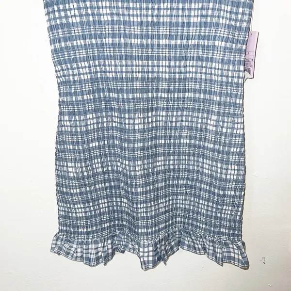 Wild Fable gingham smocked slate blue white mini summer dress w/ ruffle details - Image 3