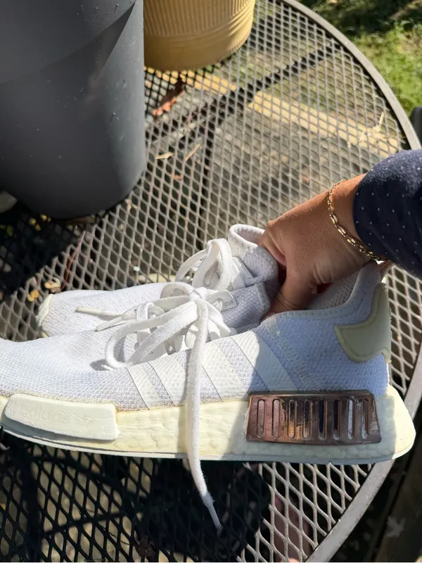 adidas Women’s Rare White Knit Sneakers with Metallic Bronze Accent - Image 2