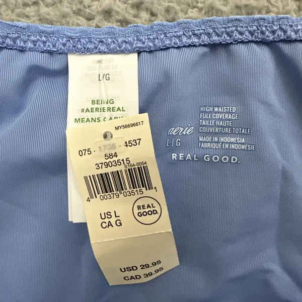 NWT Aerie Swim High Waisted Full Coverage Bikini Bottom‎ Blue Women Large - Image 4