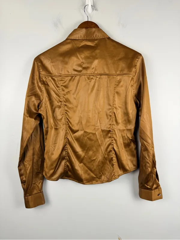 Y2k Jou Jou skins bronze button down asymmetrical pocket top western top size M - Image 5