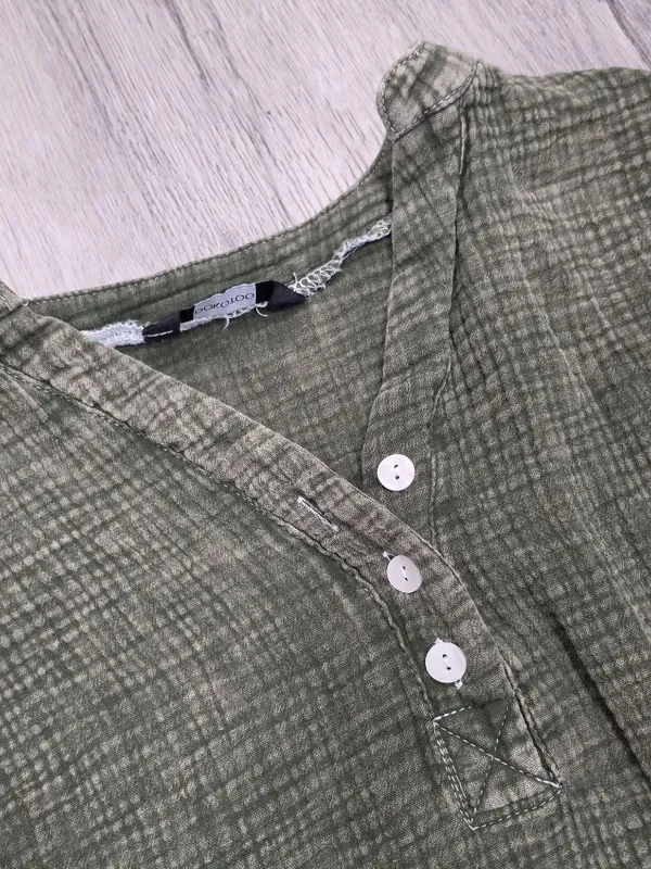 Dokotoo Green Textured Long Sleeve Button Henley Top Casual Loose Fit size mediu - Image 5