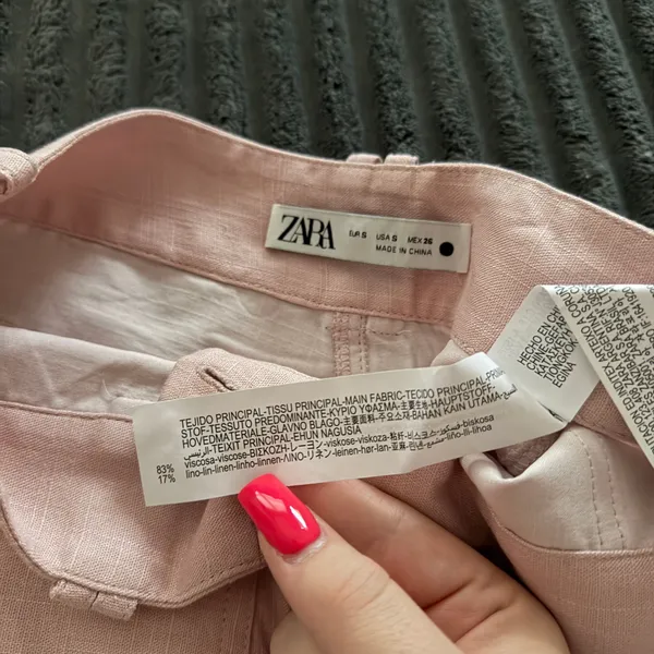 ZARA Pink Linen Embroidered Pants - Image 3