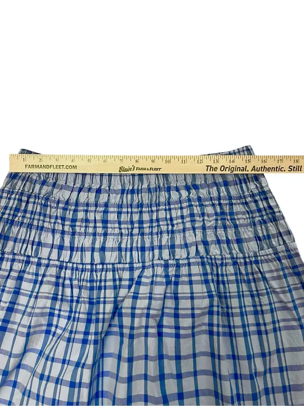 Cottagecore Free Assembly Blue and White Plaid Smocked-Waist Midi Skirt - Image 3