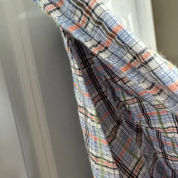 BCBGeneration Plaid Pants Womens S Blue Multi Paperbag Waist Tie Cotton Trousers - Image 4
