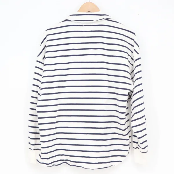 Aerie Women's Navy White Striped Long Sleeve Polo Shirt Cotton Relaxed XS - Image 6