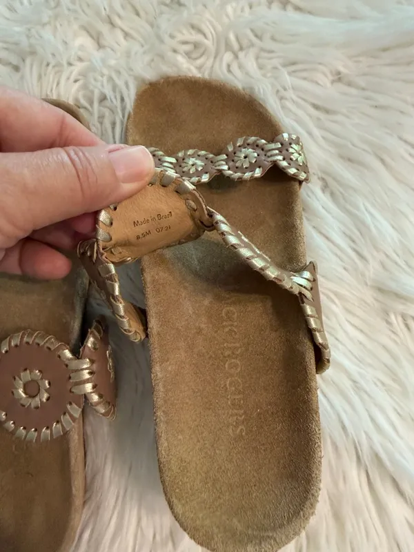 Jack Rogers Tan/Brown Leather Circle-Embellished Slide Sandals size 8.5 - Image 7