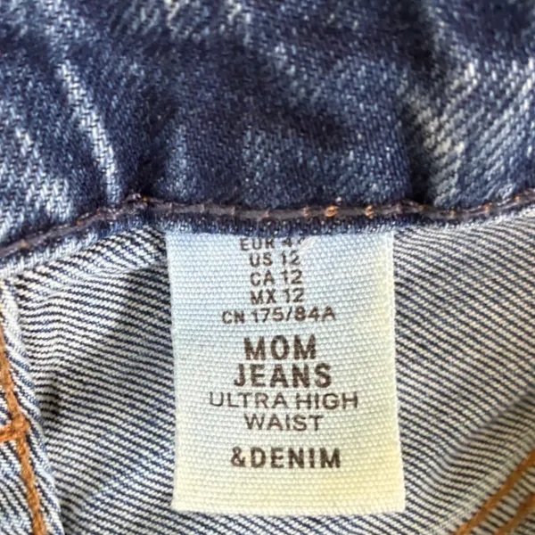 H&M Womens Ultra High Waist Mom Jeans Medium Wash Blue Button Fly Size 12 - Image 2