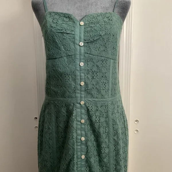 NWT BCBGMAXAZRIA Green Lace Strapless Sheath Dress 12 L Sweetheart Midi Cocktail - Image 3