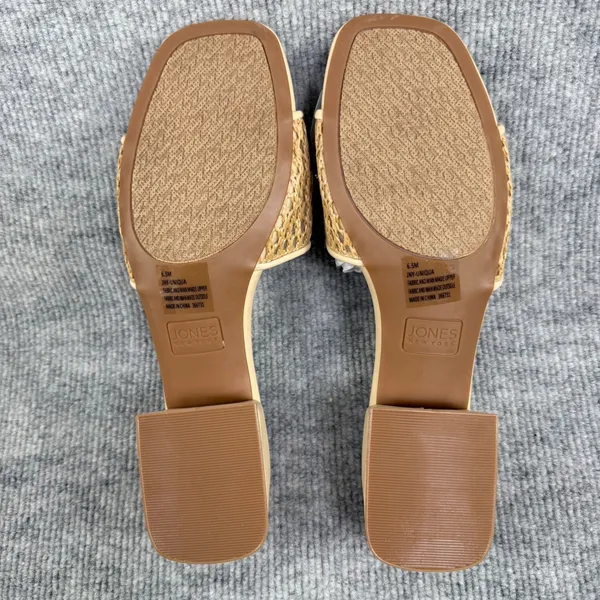 Jones New York Size-6.5M Uniqua Tan Woven Raffia Block Heel Slide Sandals - Image 3
